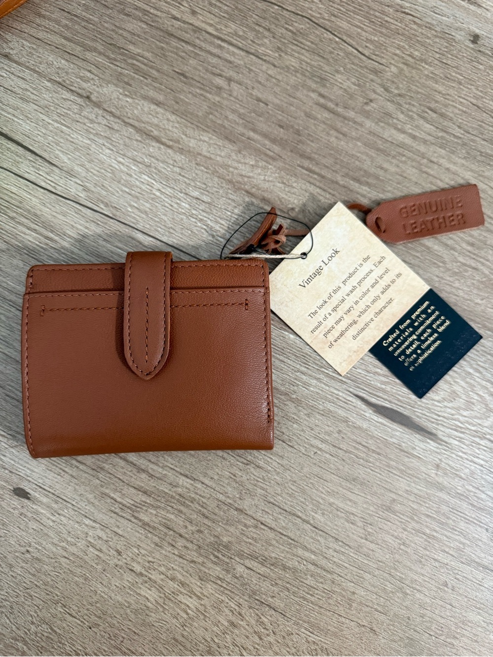 Genuine Leather Brown Trifold Wallet with Zippered Change Purse